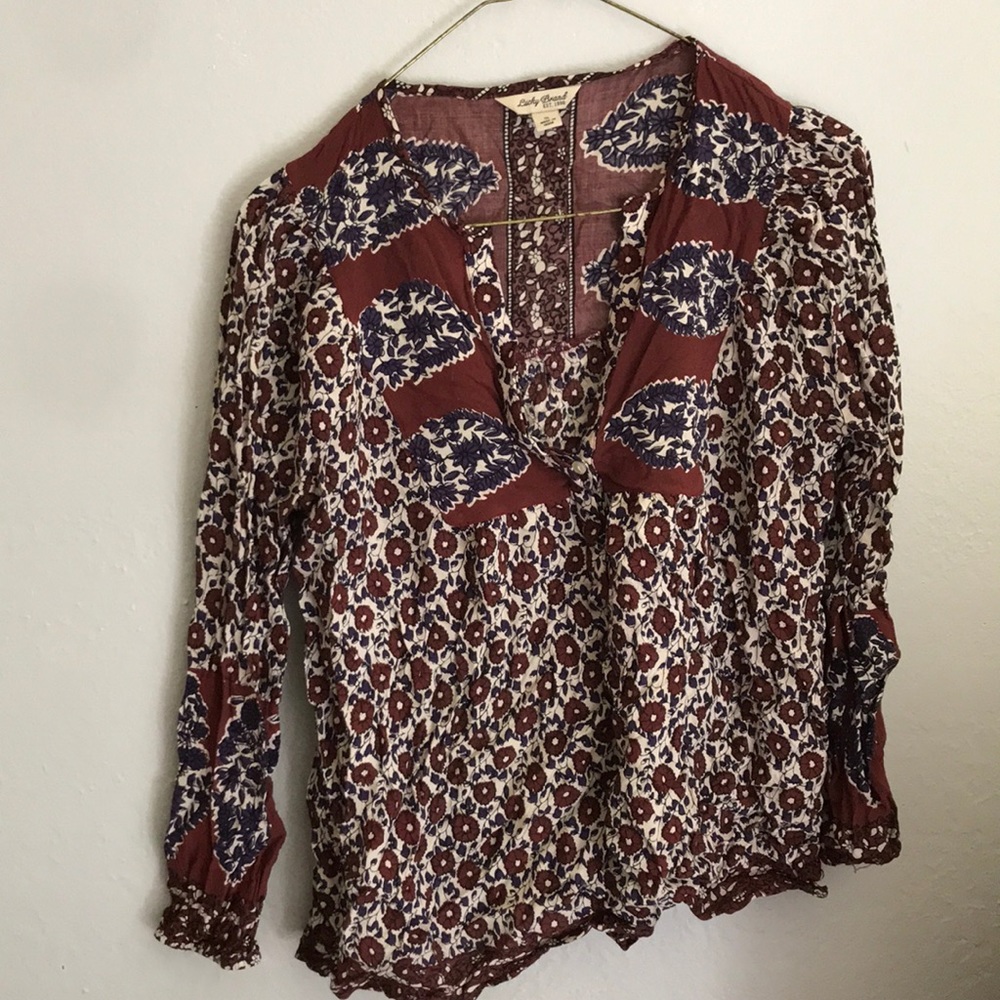 Lucky brand deep V shirt. Boho style.